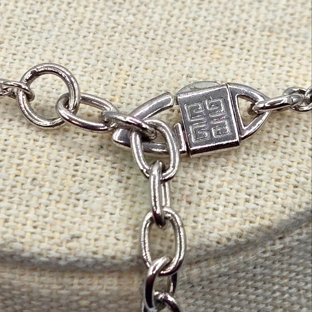 GIVENCHY Vintage Silver Tone Necklace Pink Crystal Pendant - Picture 6 of 8